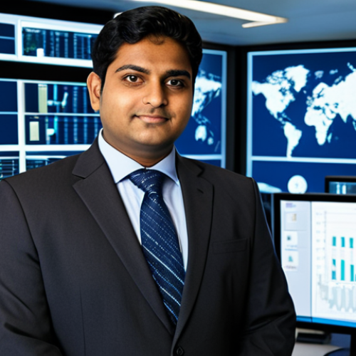 Home 21 A confident, professional SOC project manager, a South Asian man, in a modest business suit, standing in a state-of-the-art Security Operations Center (SOC) control room. The background features large, high-resolution screens displaying abstract, non-specific data visualizations, charts, and network diagrams. Other team members, also in professional attire, are visible in the background, working collaboratively at their workstations. The lighting is modern and strategic, emphasizing a professional and focused atmosphere. fully clothed, appropriate attire, modest clothing, safe for work, appropriate content, professional, perfect anatomy, correct proportions, natural pose, well-formed hands, proper finger count, natural body proportions, professional photography, high quality.