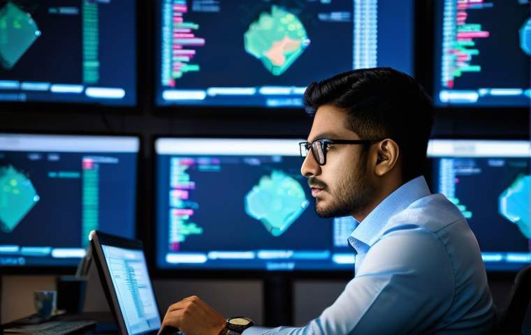 보안관제 직업 만족도와 성장 가능성 - **Prompt:** A focused and determined South Asian male SOC (Security Operations Center) analyst, in h...
