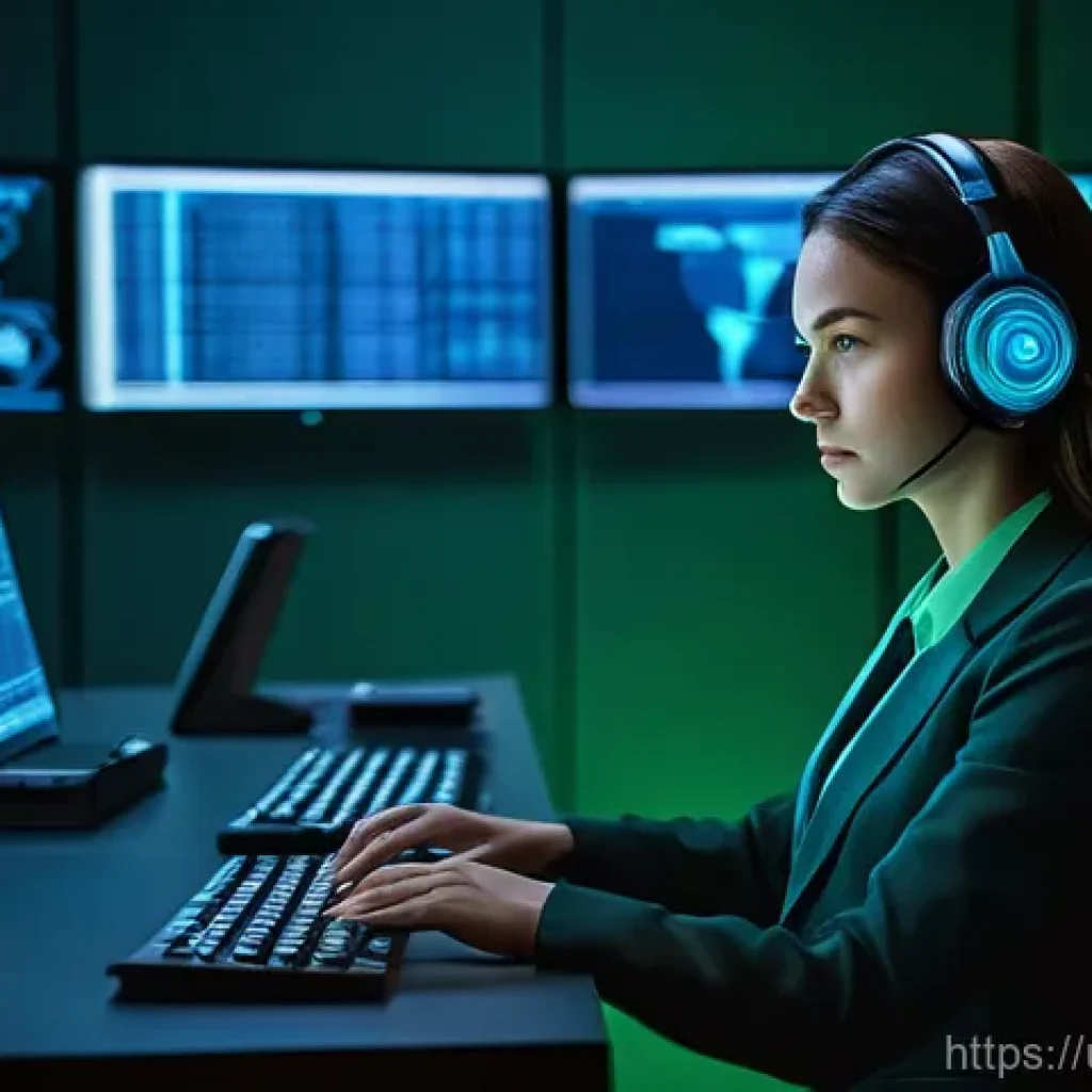보안관제센터 보안 인증 종류 - **Prompt:** A dynamic, wide shot of a cybersecurity analyst, a woman in her late 20s, intensely focu...
