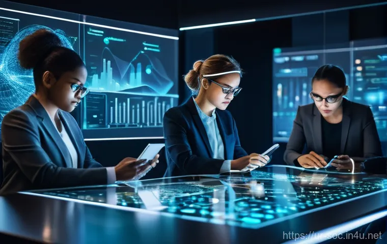 보안관제센터 보안 인증 종류 - **Prompt:** A conceptual, inspiring image featuring a diverse group of three cybersecurity professio...