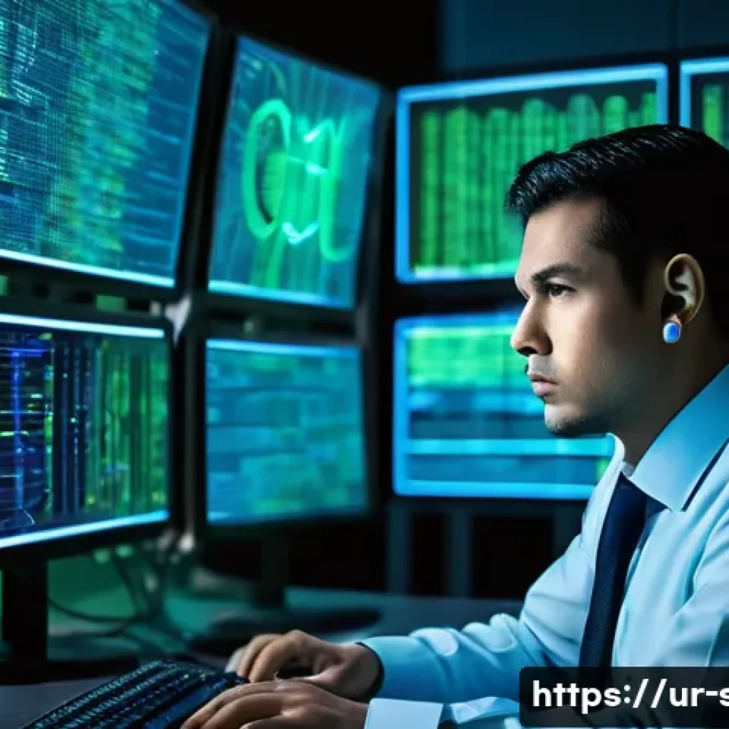 보안관제센터 자동화 툴 활용법 - **Prompt:** A male cybersecurity analyst, wearing a clean, professional uniform, sits in a dynamic, ...