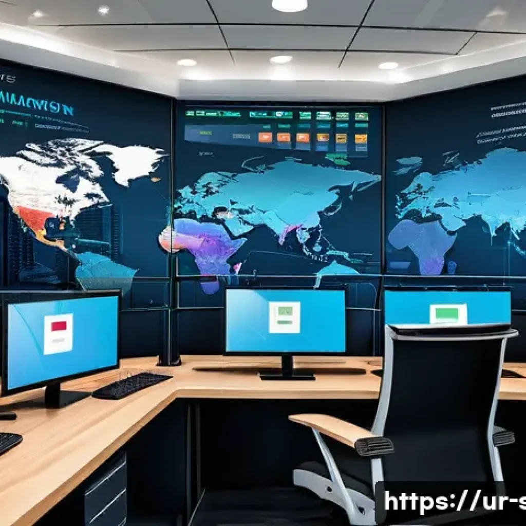 보안관제센터에서의 네트워크 설계 사례 - A detailed illustration of a modern network security architecture in a corporate office setting in P...