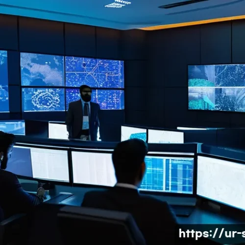 보안관제센터 장단점 분석 - A high-tech Security Operations Center (SOC) room with a diverse team of cybersecurity experts weari...